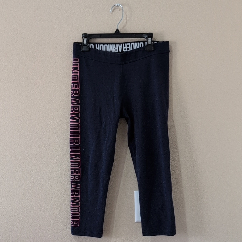 Under Armour Navy Blue Capri Leggings with Pink Logo